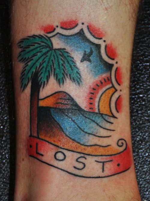 Lost Banner and Palm Tree Tattoo